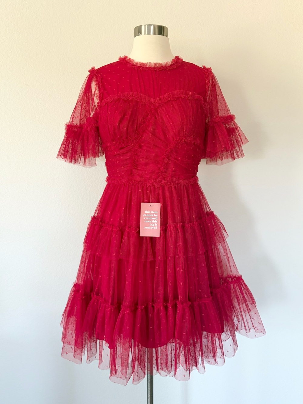 Ivy City Co NWT Short Whimsical Red Tiered Tulle Dress Small S